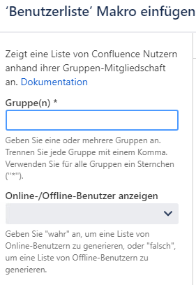 Konfiguration des Benutzerliste Makros mit Gruppenauswahl und Online-Filter