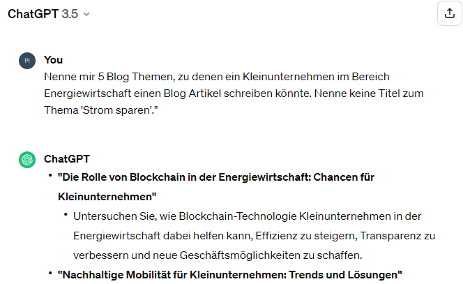 ChatGPT-Antwort auf einen Prompt mit detaillierter Anweisung und ausgeschlossenem Thema
