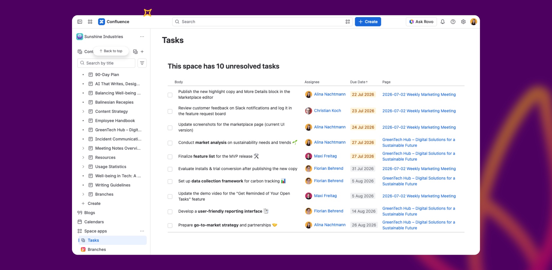 Task Reminder for Confluence: Übersicht aller offenen Tasks eines Bereichs