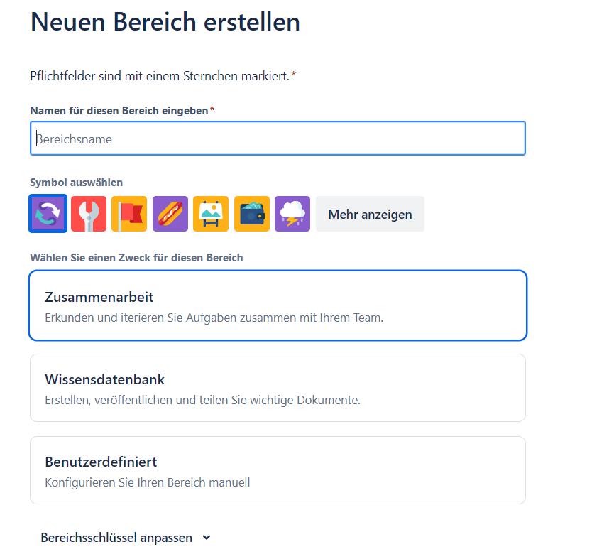 Confluence Bereich erstellen
